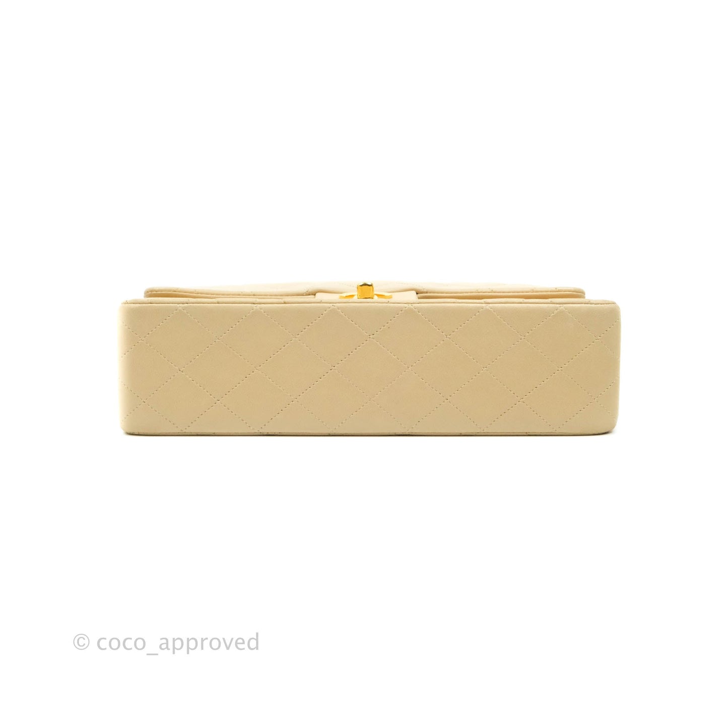 Chanel Vintage Classic M/L Medium Double Flap Bag Beige Lambskin 24K Gold Hardware