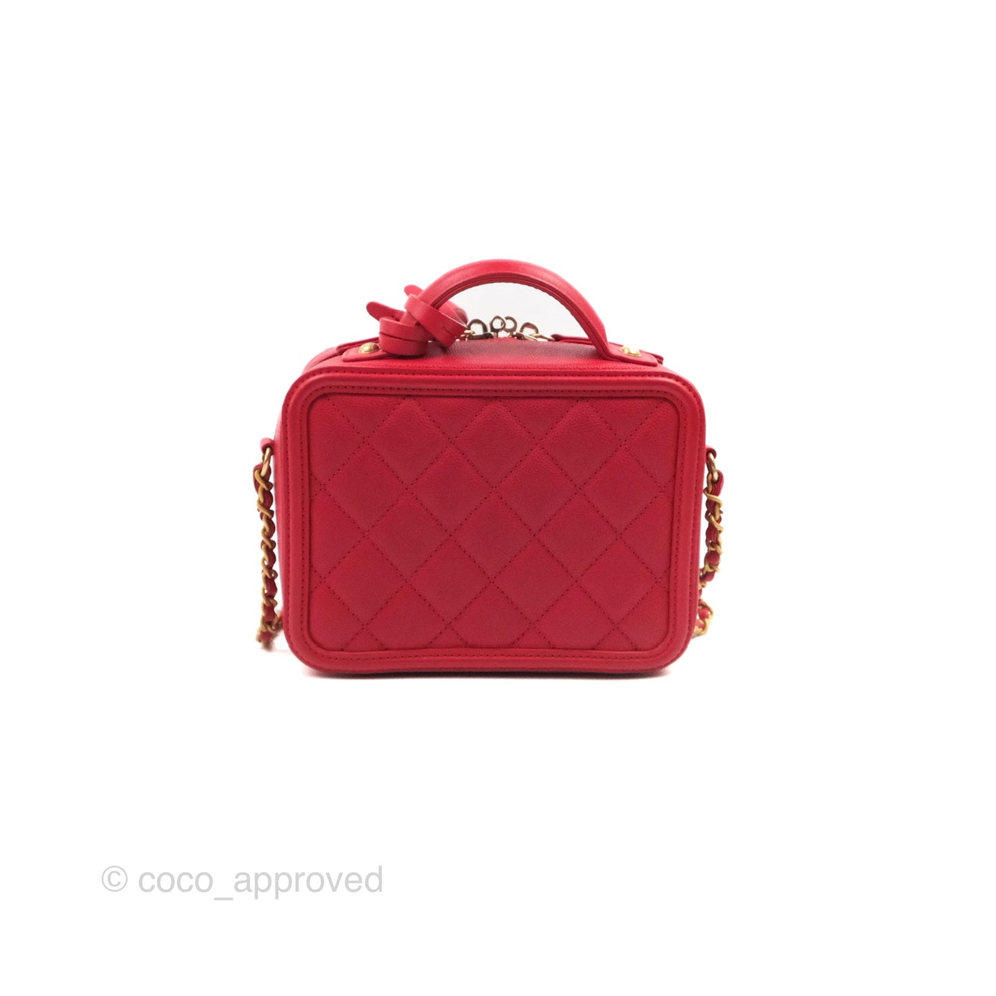 Chanel Quilted Small CC Filigree Vanity Case Red Caviar Gold Hardware