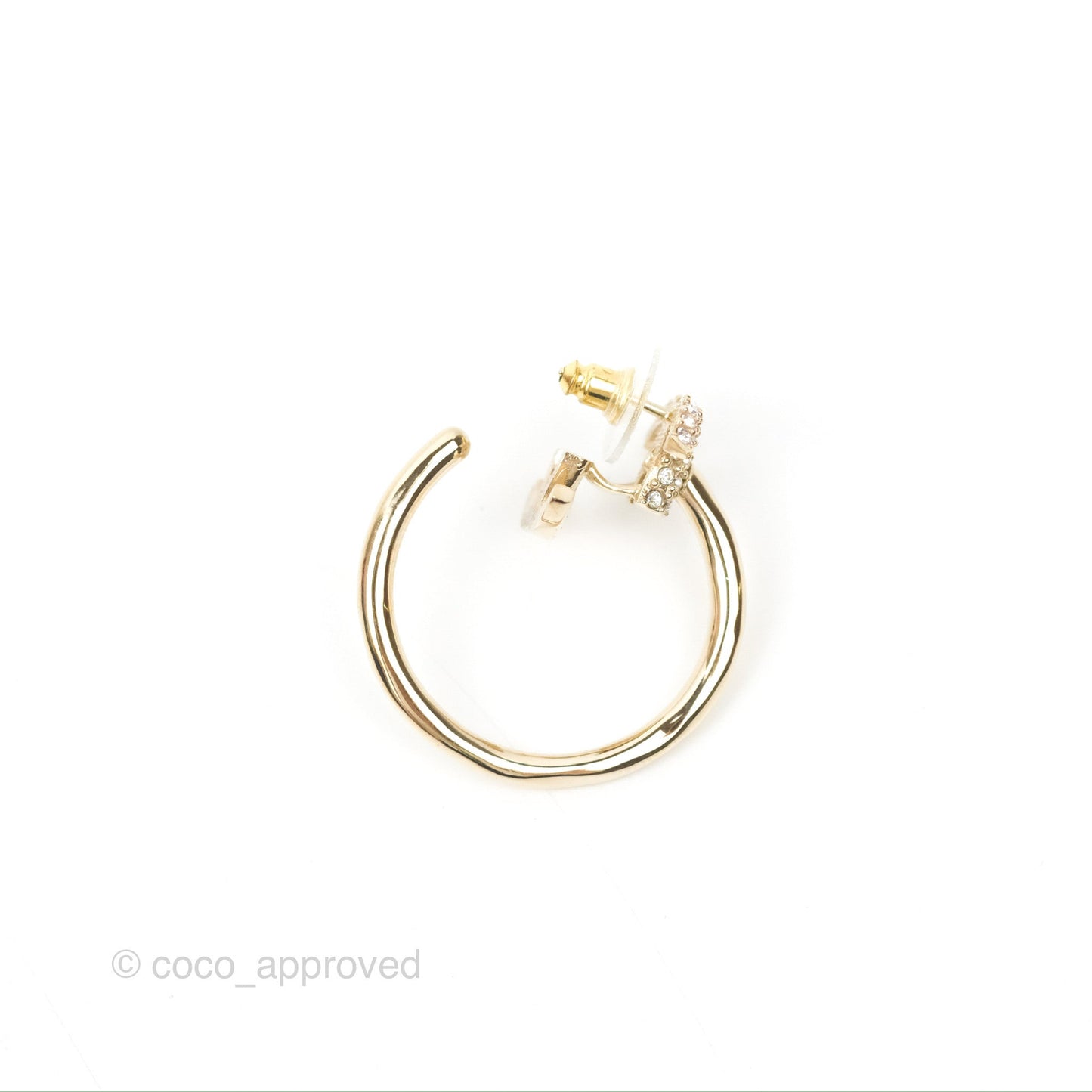 Chanel Crystal CC Hoop Earrings Gold Tone 22K