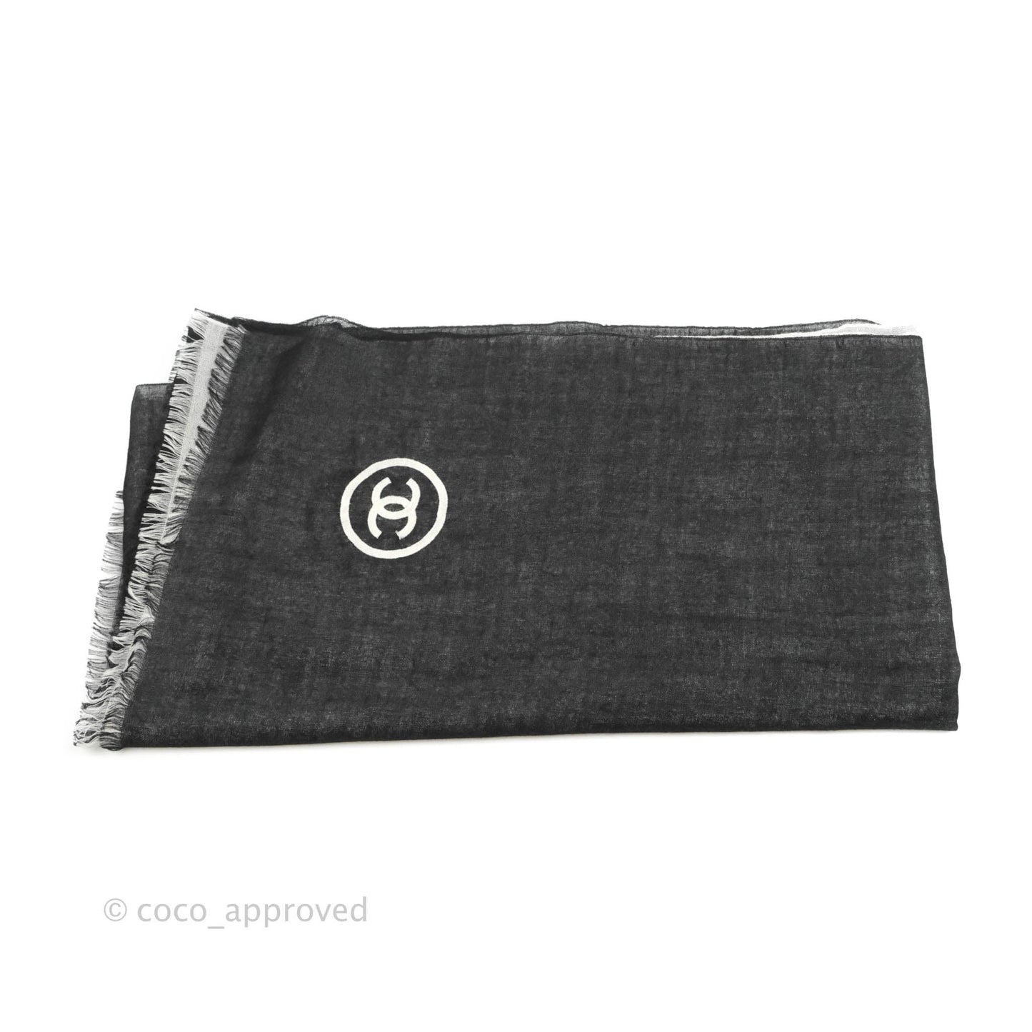 Chanel CC Cashmere Silk Scarf Black & White
