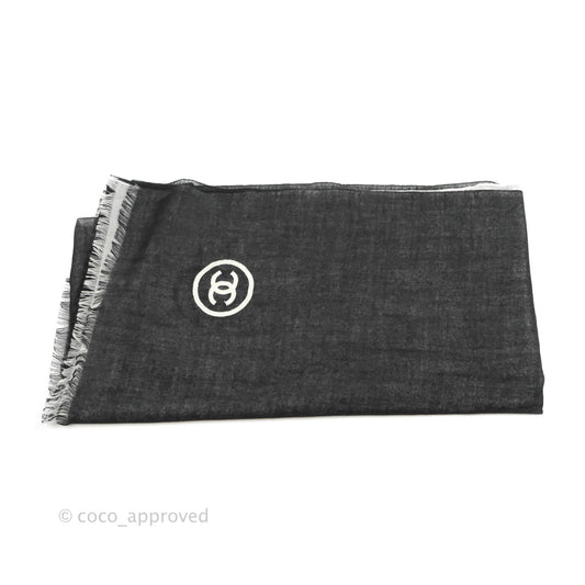 Chanel CC Cashmere Silk Scarf Black & White