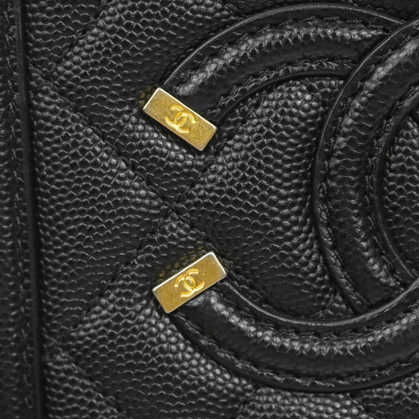 Chanel Quilted CC North South Filigree Vanity Case Black Caviar Gold Hardware