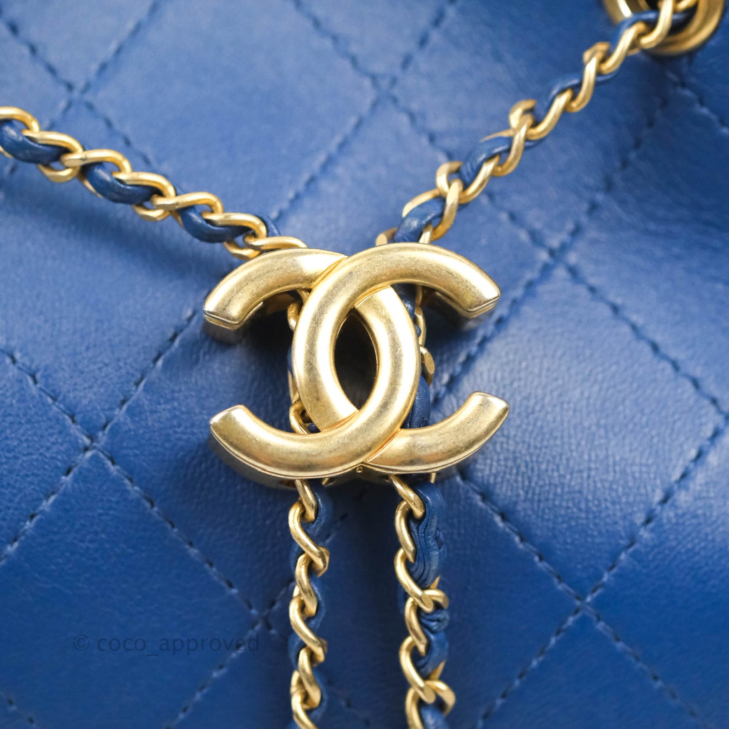 Chanel Egyptian Amulet Drawstring Bucket Bag Navy Aged Gold Hardware