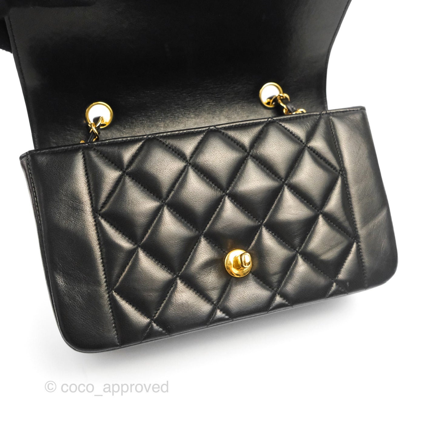 Chanel Vintage Small Quilted Classic Diana Flap Bag Black Lambskin 24K Gold Hardware