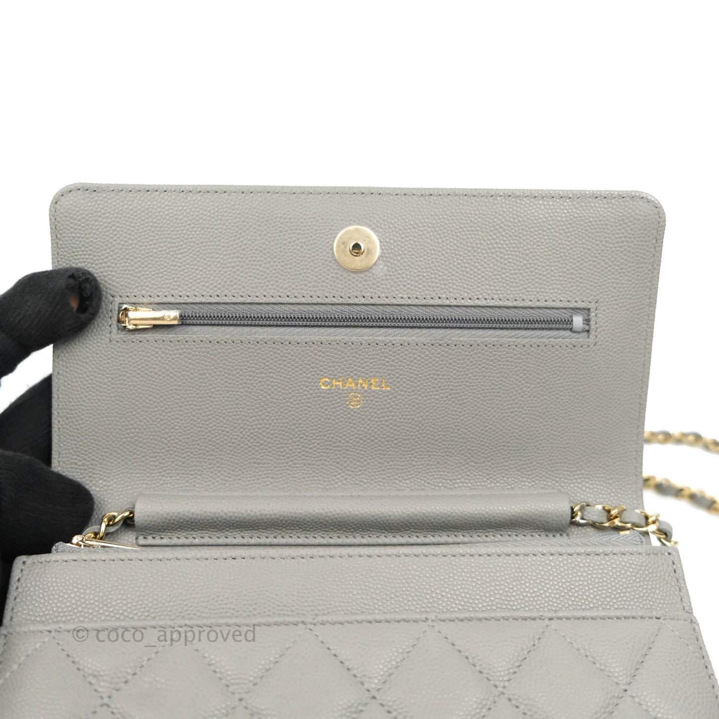 Chanel Wallet On Chain WOC Caviar Grey Gold Hardware