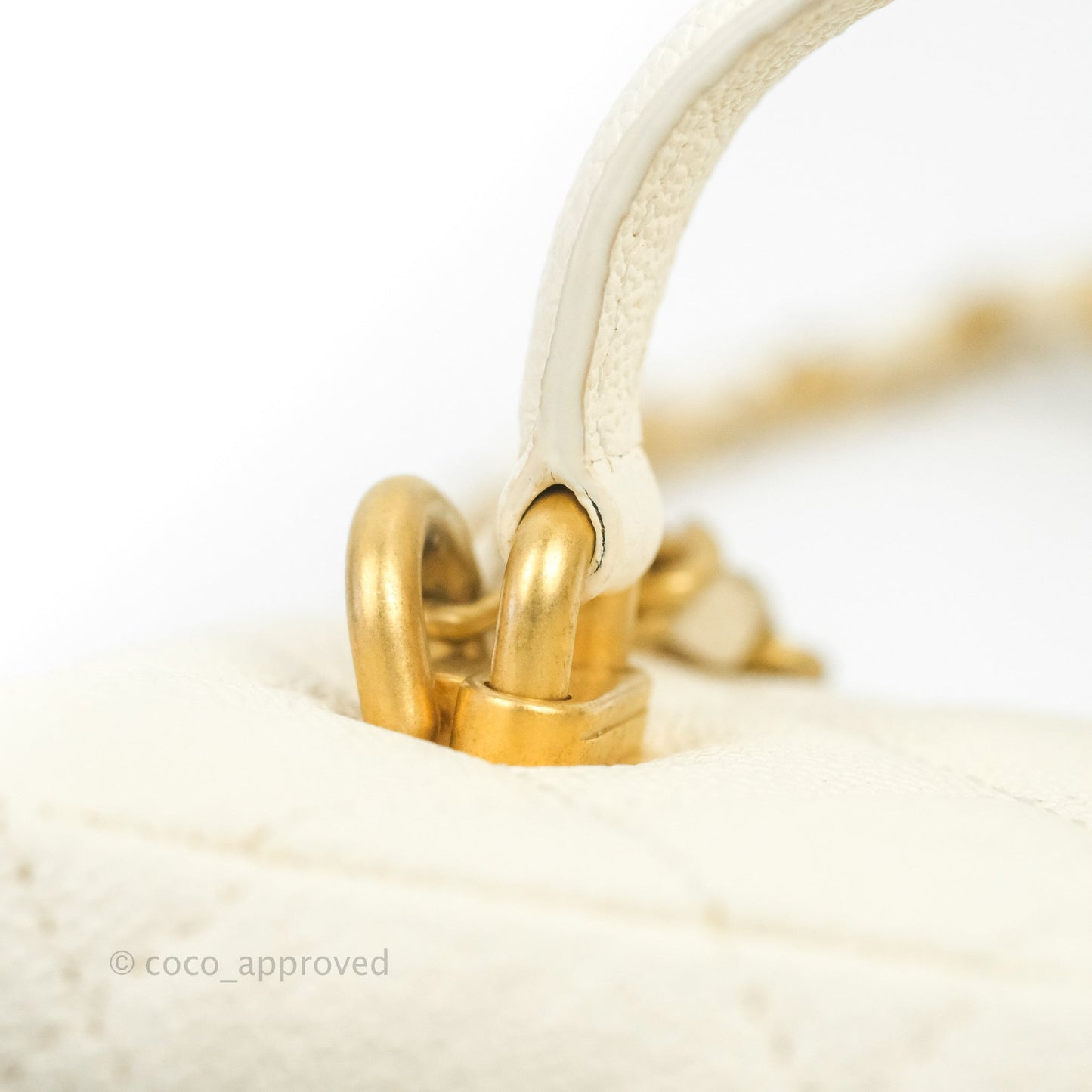 Chanel Mini Clutch With Chain White Caviar Aged Gold Hardware