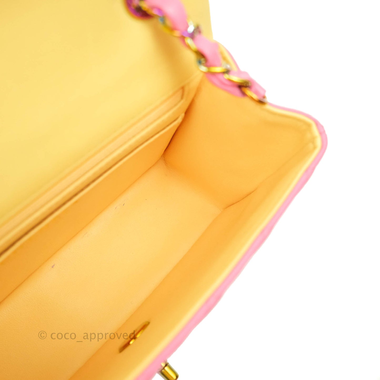 Chanel Mini Rectangular Pink Lambskin Rainbow Hardware