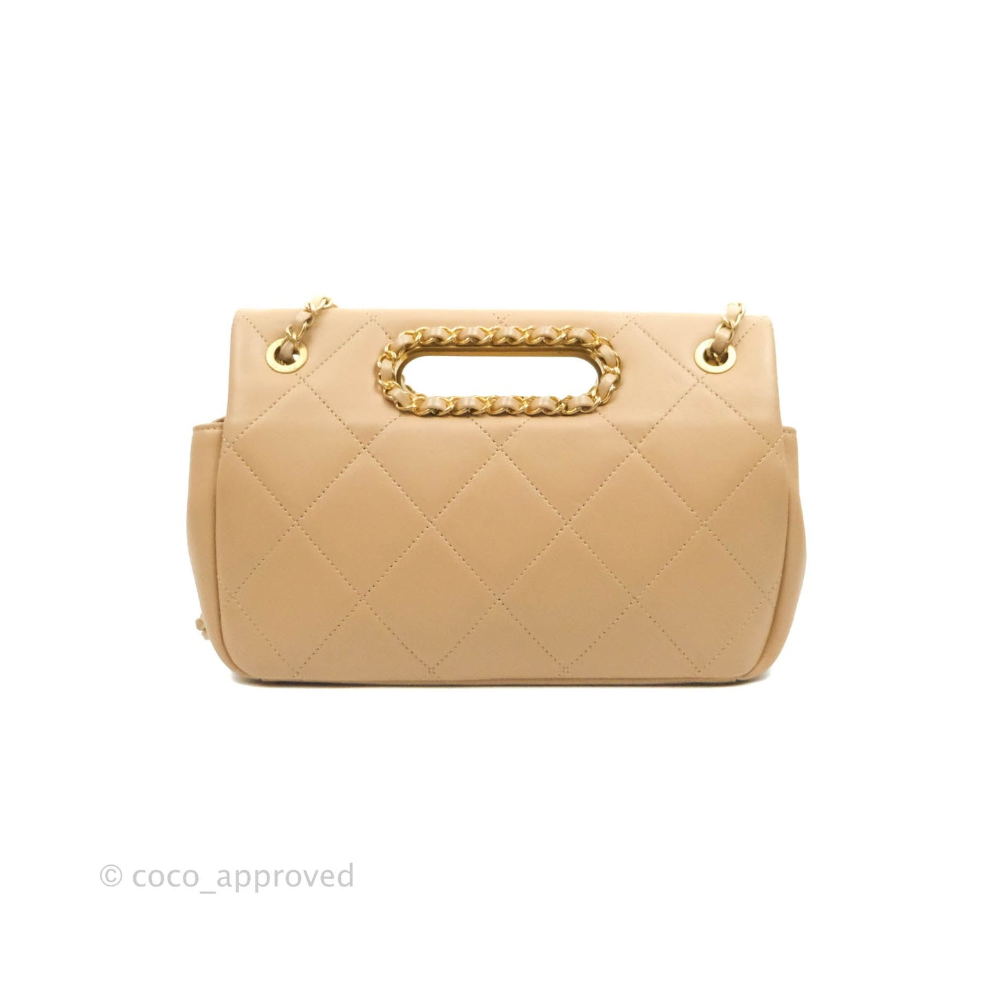 Chanel A Real Catch Quilted Flap Bag Beige Aged Gold Hardware