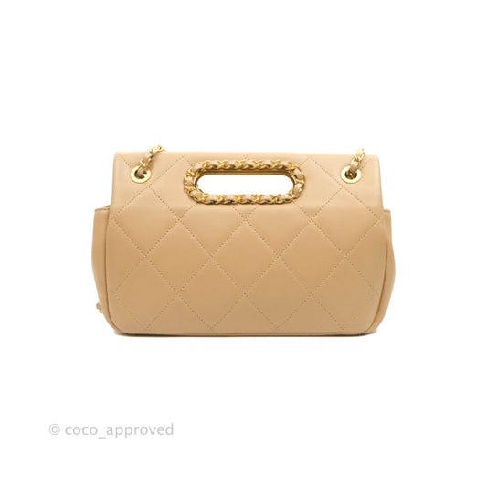 Chanel A Real Catch Quilted Flap Bag Beige Aged Gold Hardware