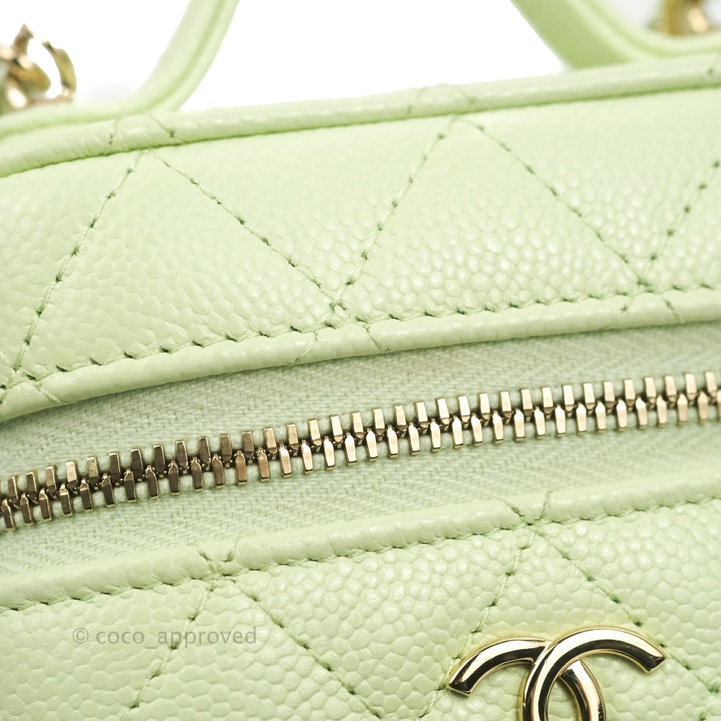 Chanel Quilted Small Handle With Care Vanity Case With Chain Green Caviar Gold Hardware