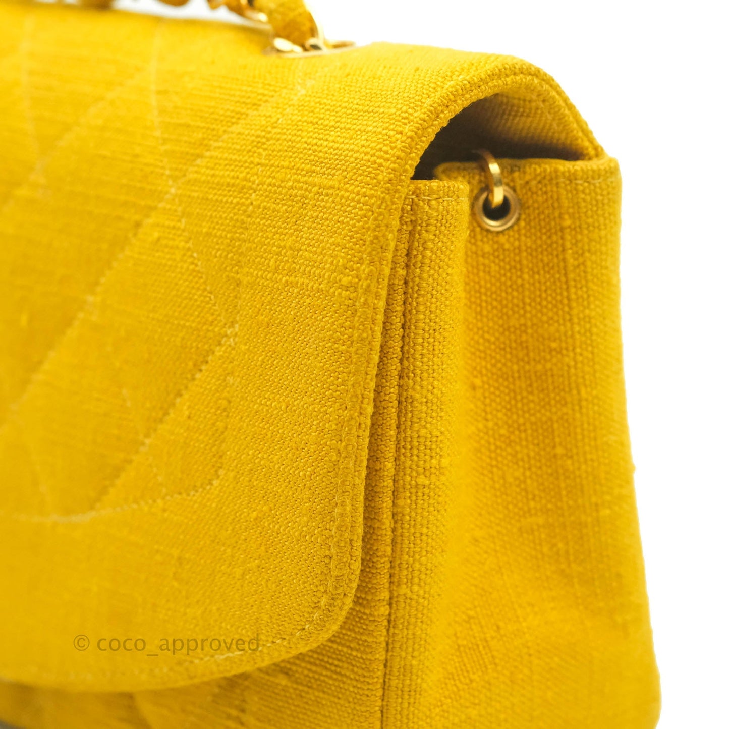 Chanel Vintage Small Classic Diana Flap Bag Yellow Linen Fabric 24K Gold Hardware