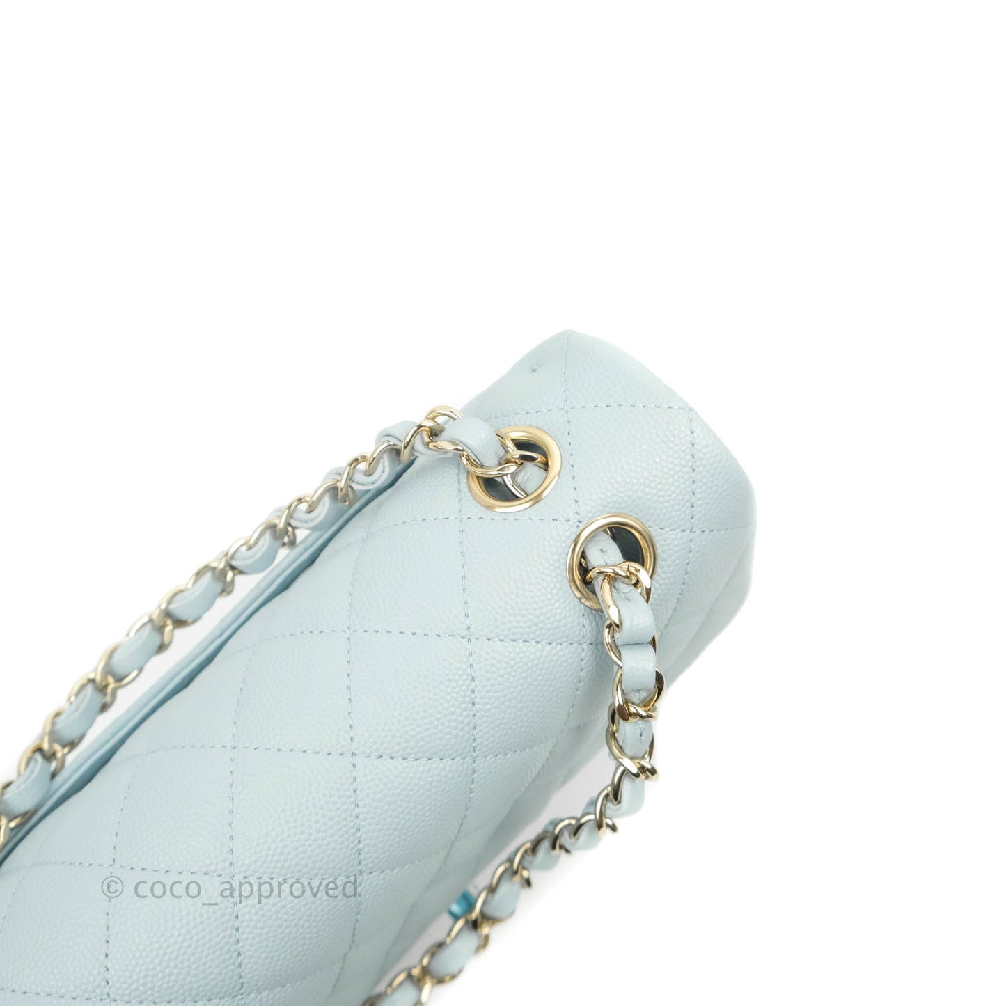 Chanel Small Classic Quilted Flap Light Blue Caviar Gold Hardware