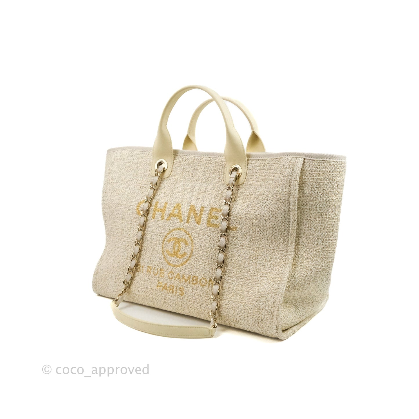 Chanel Large Deauville Ivory/Gold Canvas Gold Hardware