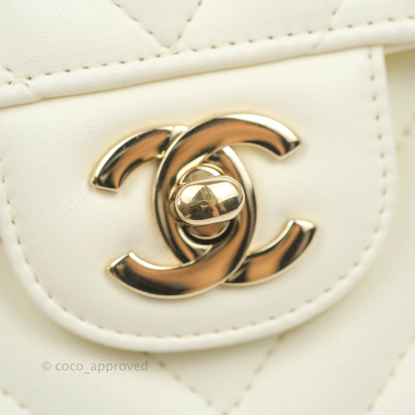 Chanel Classic Chevron S/M Small Double Flap Ivory White Lambskin Gold Hardware