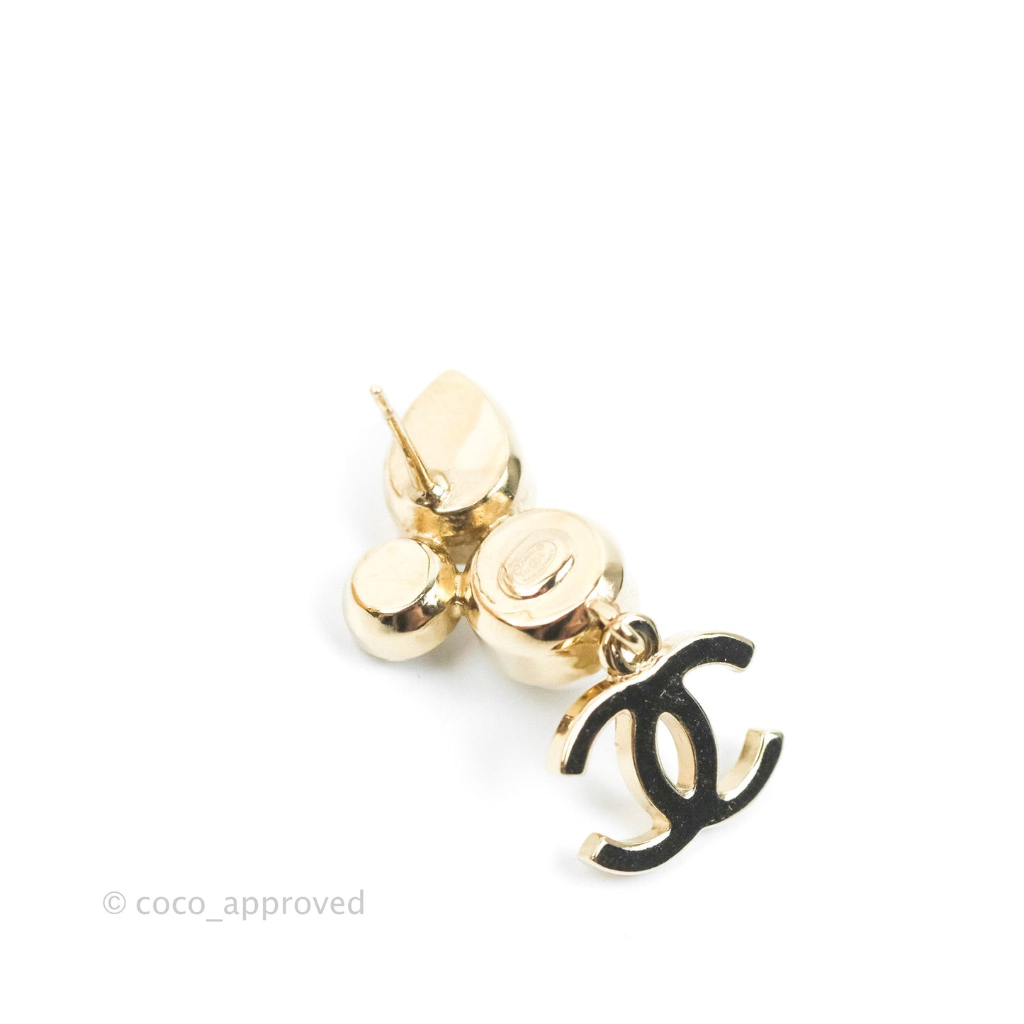 Chanel Crystal Pearl CC Drop Earrings Gold Tone 22C