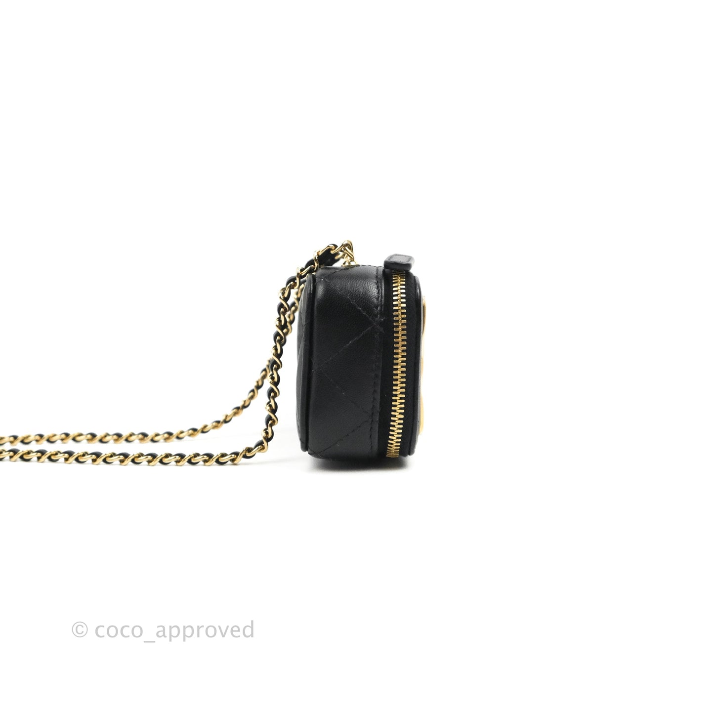 Chanel Quilted Mini Golden Plate Vanity Case With Chain Black Lambskin Gold Hardware