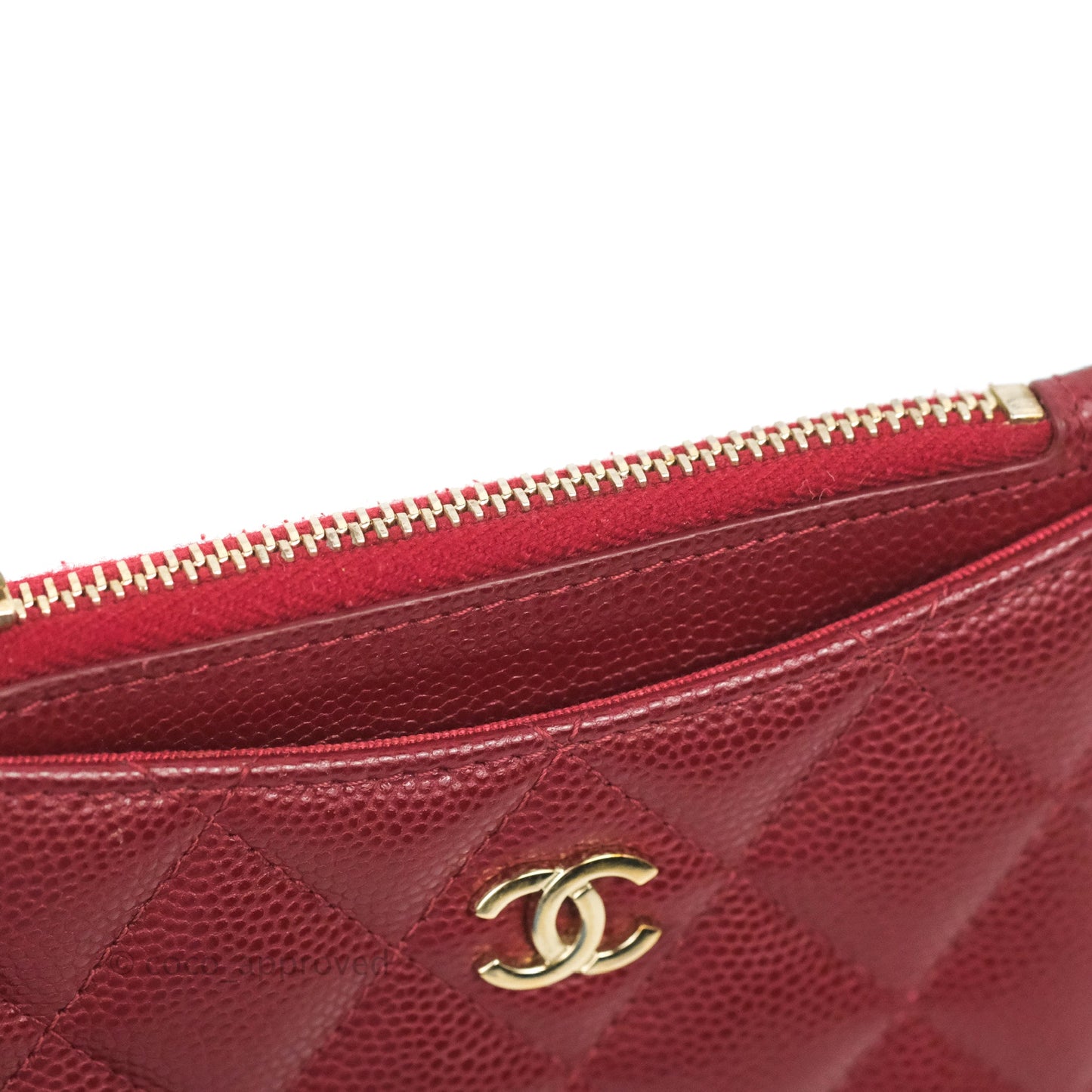 Chanel Quilted CC Zipped Card Holder Red Caviar Gold Hardware