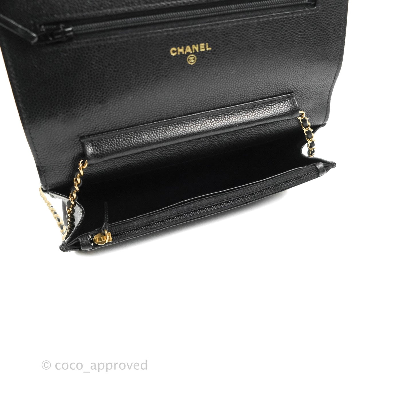 Chanel Quilted Wallet on Chain WOC CC Coco Chain Black Caviar Gold Hardware