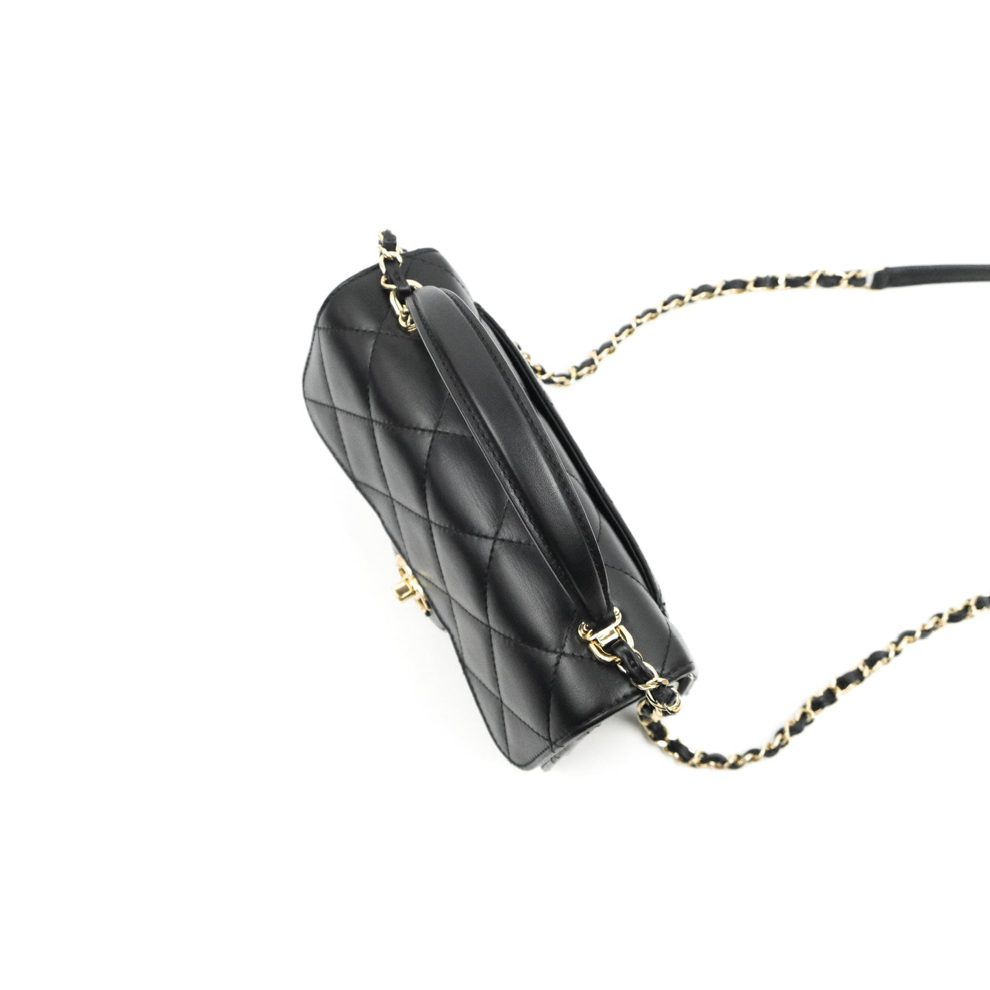 Chanel Small Coco Lady Quilted Flap Bag With Top Handle Black Calfskin Gold Hardware