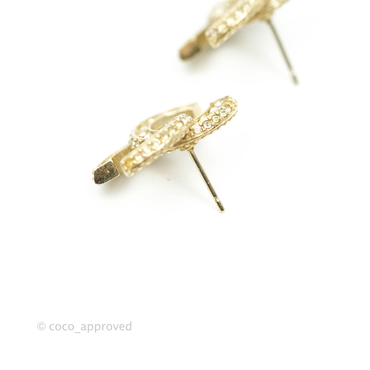 Chanel Crystal CC Earrings Gold Tone 16V