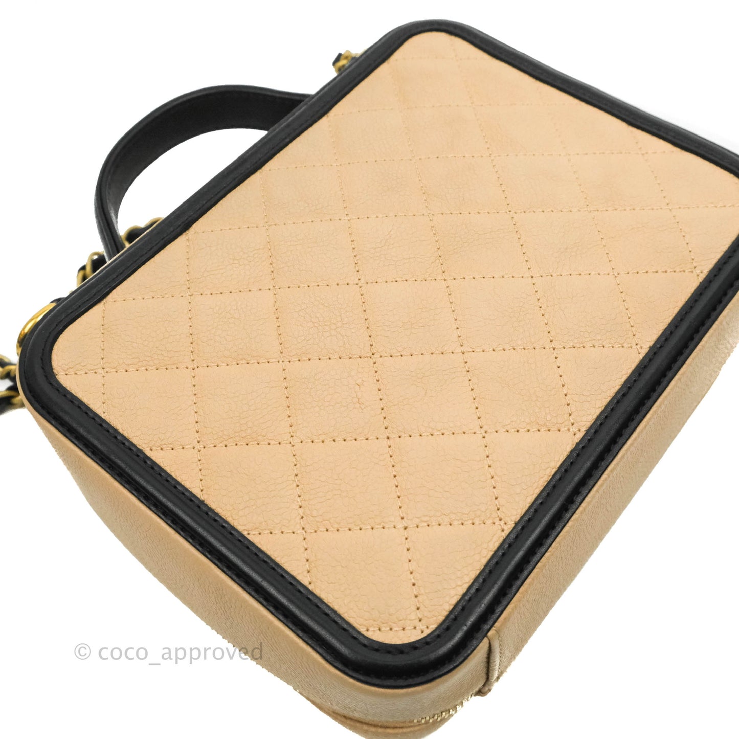 Chanel Quilted Medium CC Filigree Vanity Case Beige Caviar Gold Hardware