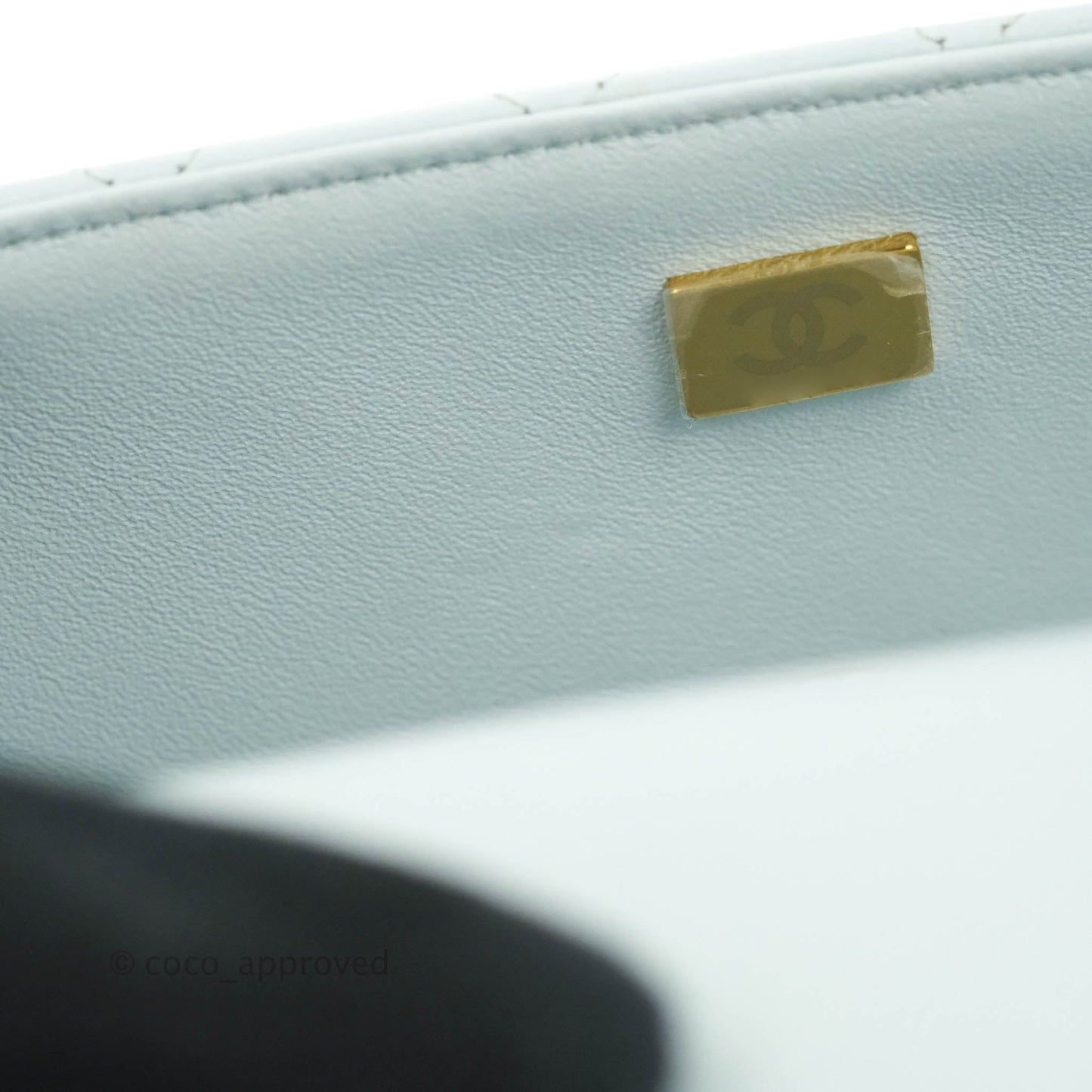 Chanel Top Handle Mini Rectangular Flap Bag Light Blue Lambskin Gold Hardware