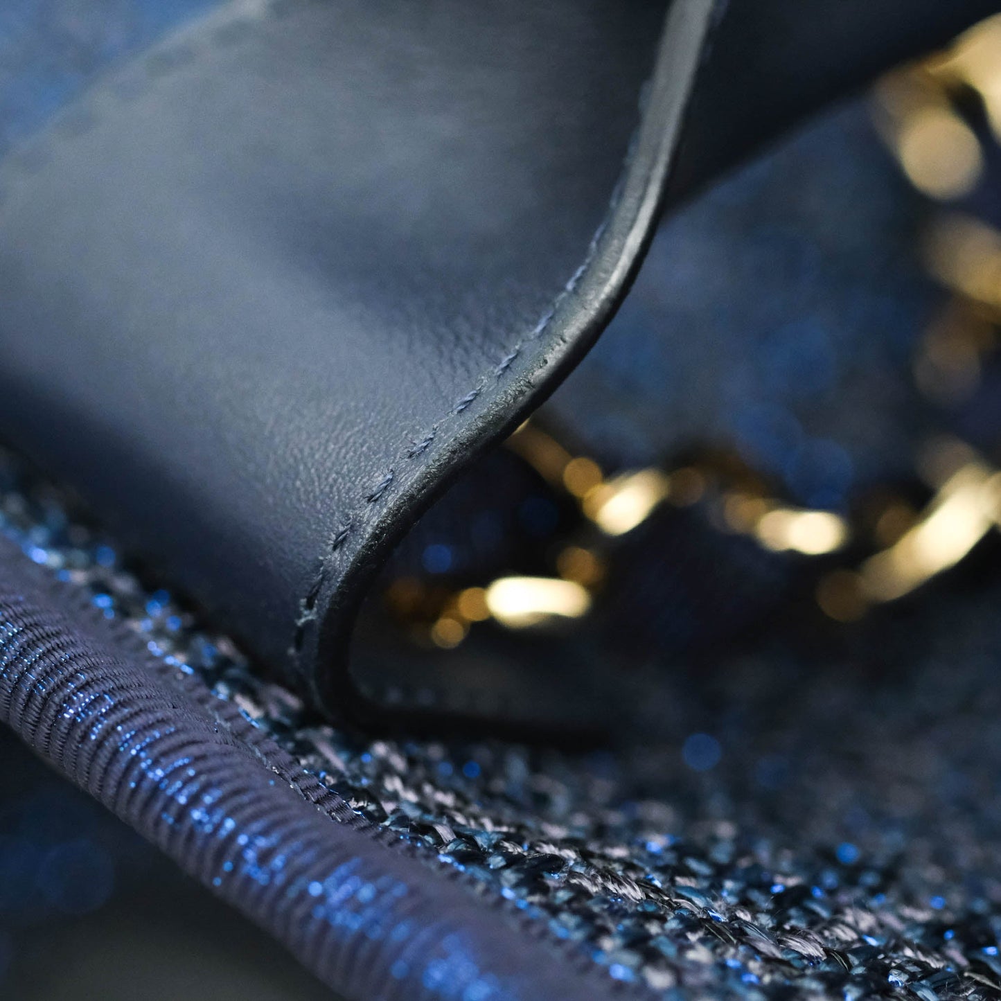 Chanel Large Deauville Navy Blue Glitter Canvas Gold Hardware