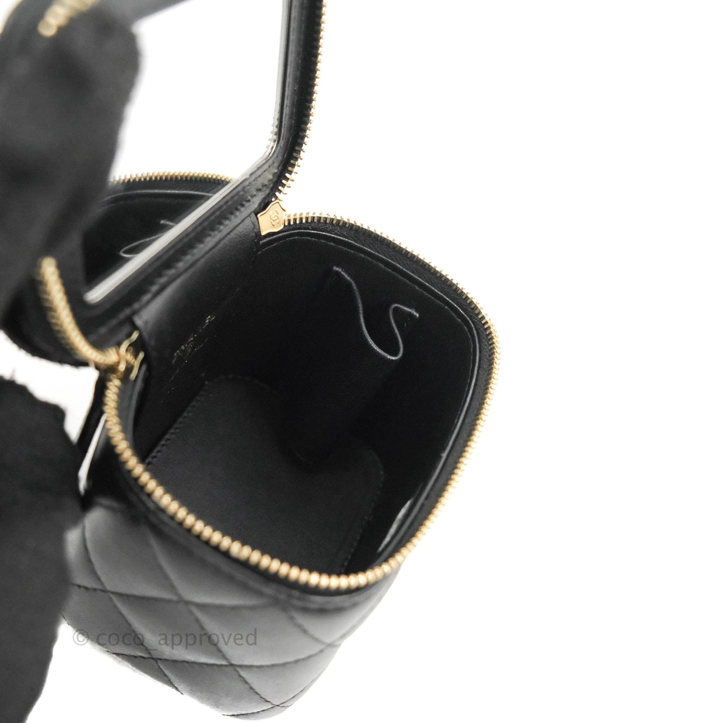 Chanel Mini Top Handle Vanity With Chain Black Lambskin Gold Hardware