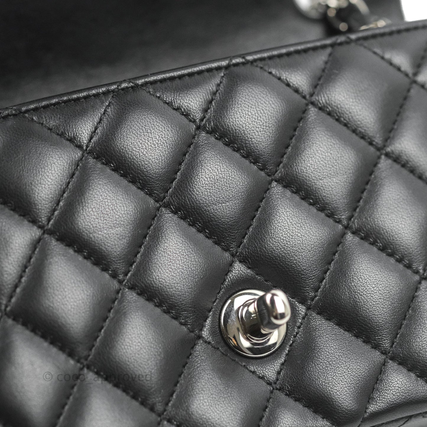 Chanel Quilted Mini Rectangular Flap Black Lambskin Silver Hardware
