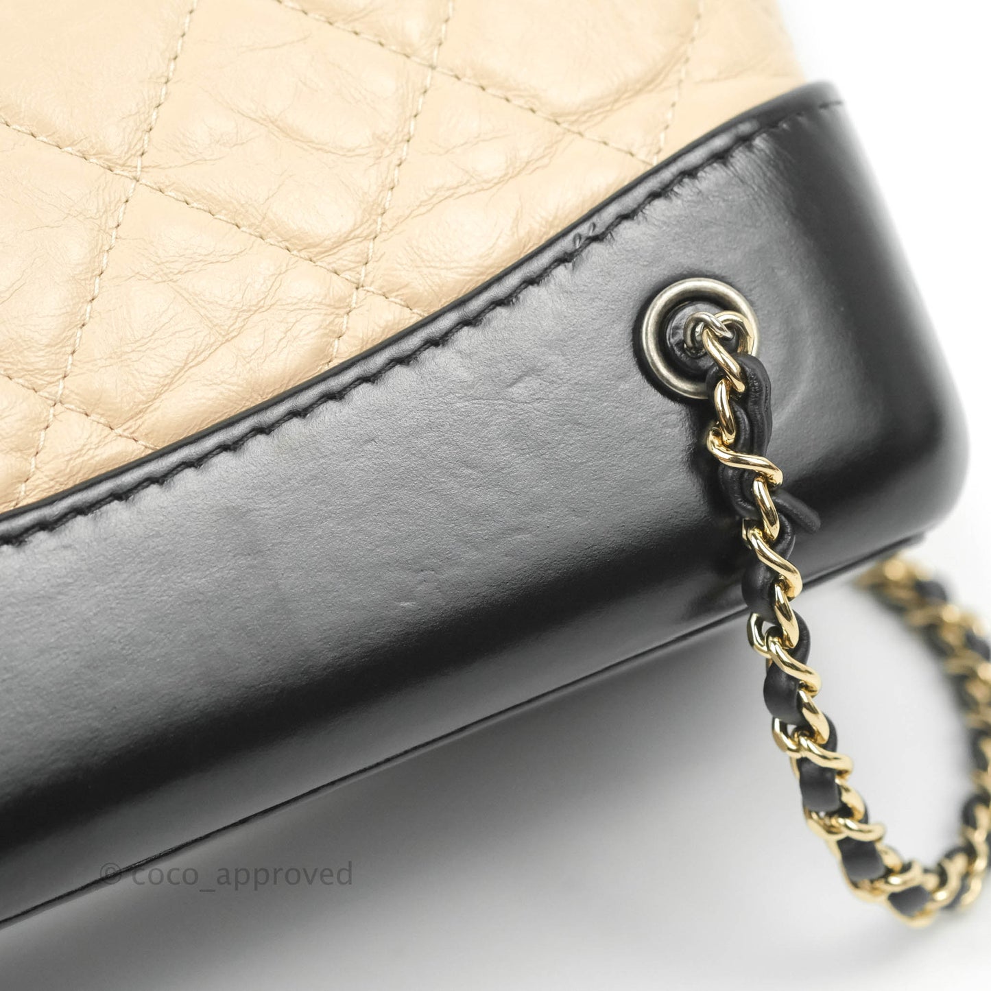 Chanel Small Gabrielle Backpack Beige Black Aged Calfskin