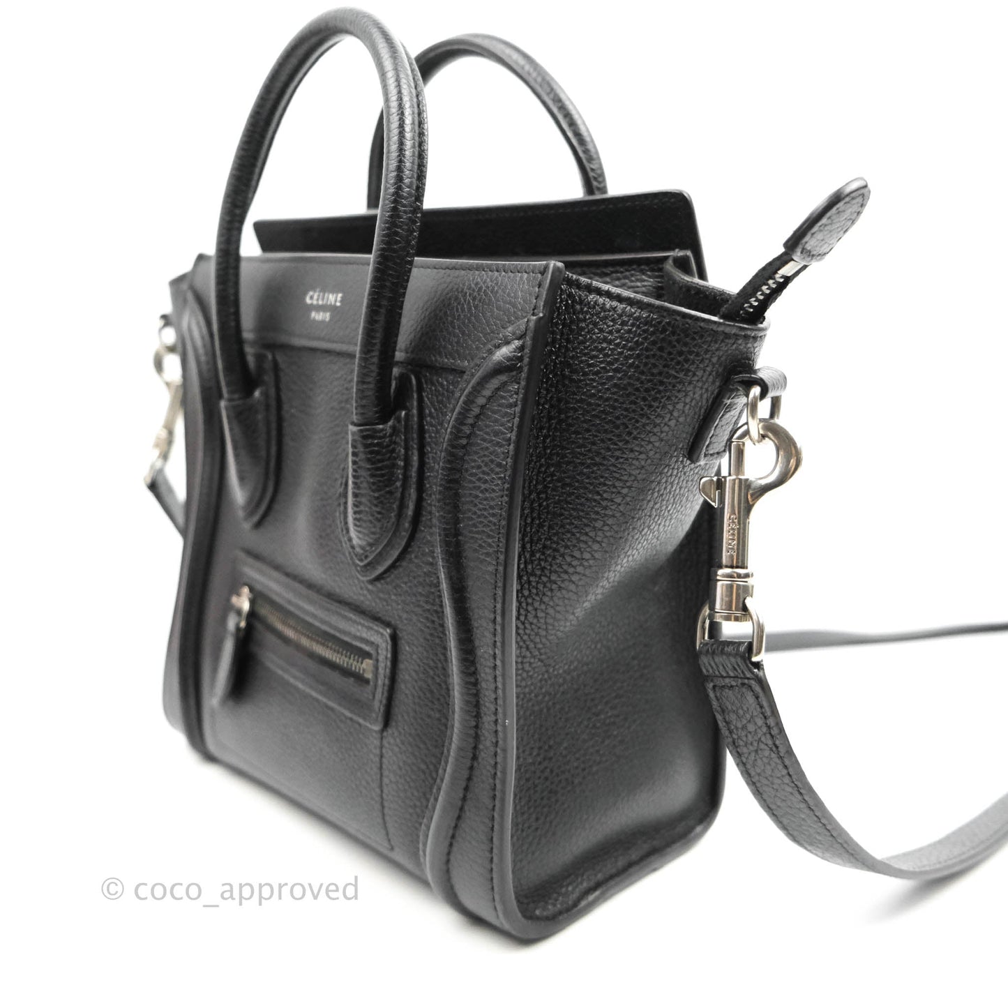 Celine Nano Luggage Black Drummed Calfskin Silver Hardware