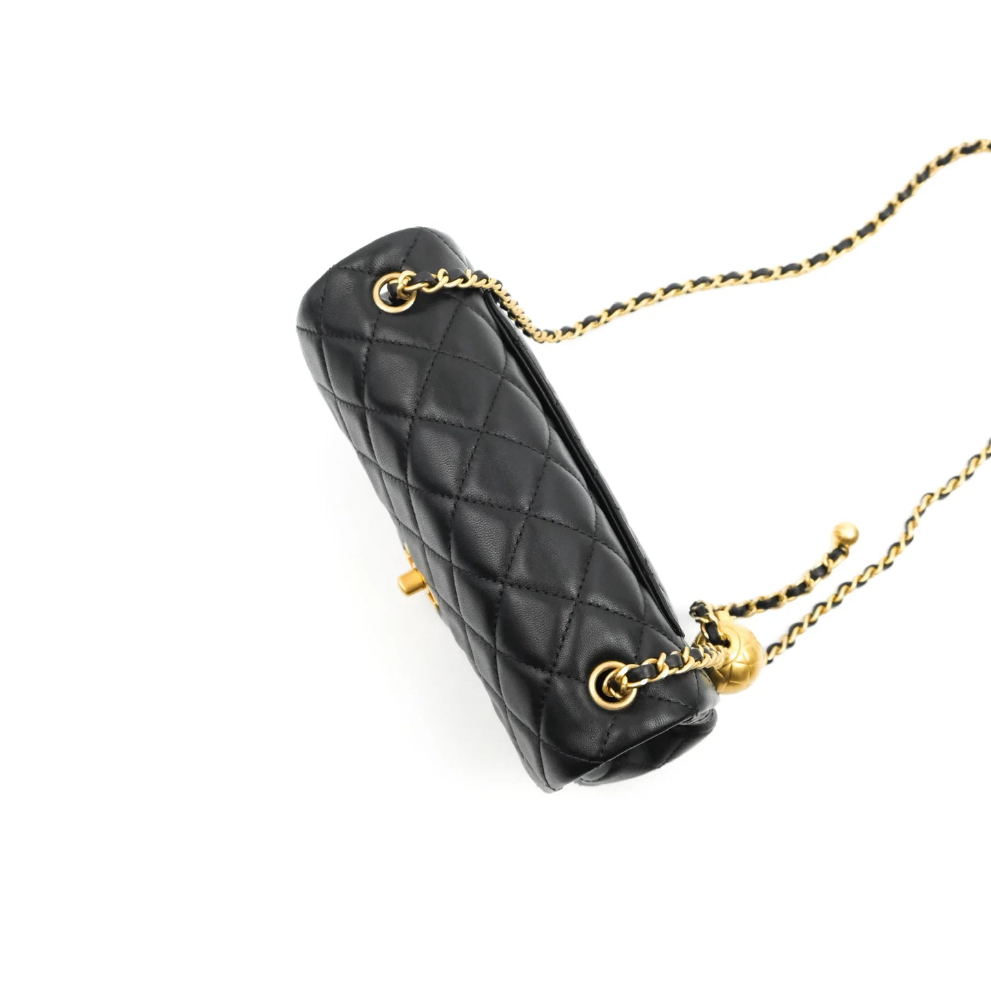 Chanel Mini Rectangular Pearl Crush Quilted Black Lambskin Aged Gold Hardware