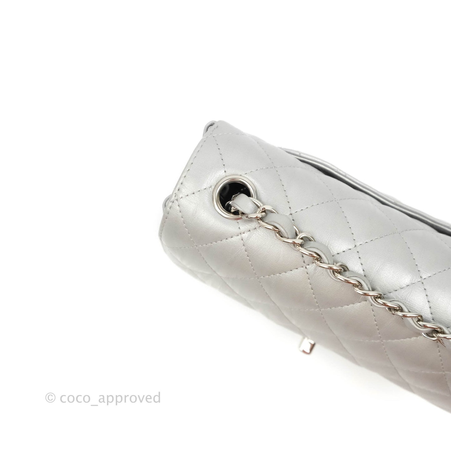 Chanel Quilted Mini Rectangular Silver Crumpled Calfskin Silver Hardware