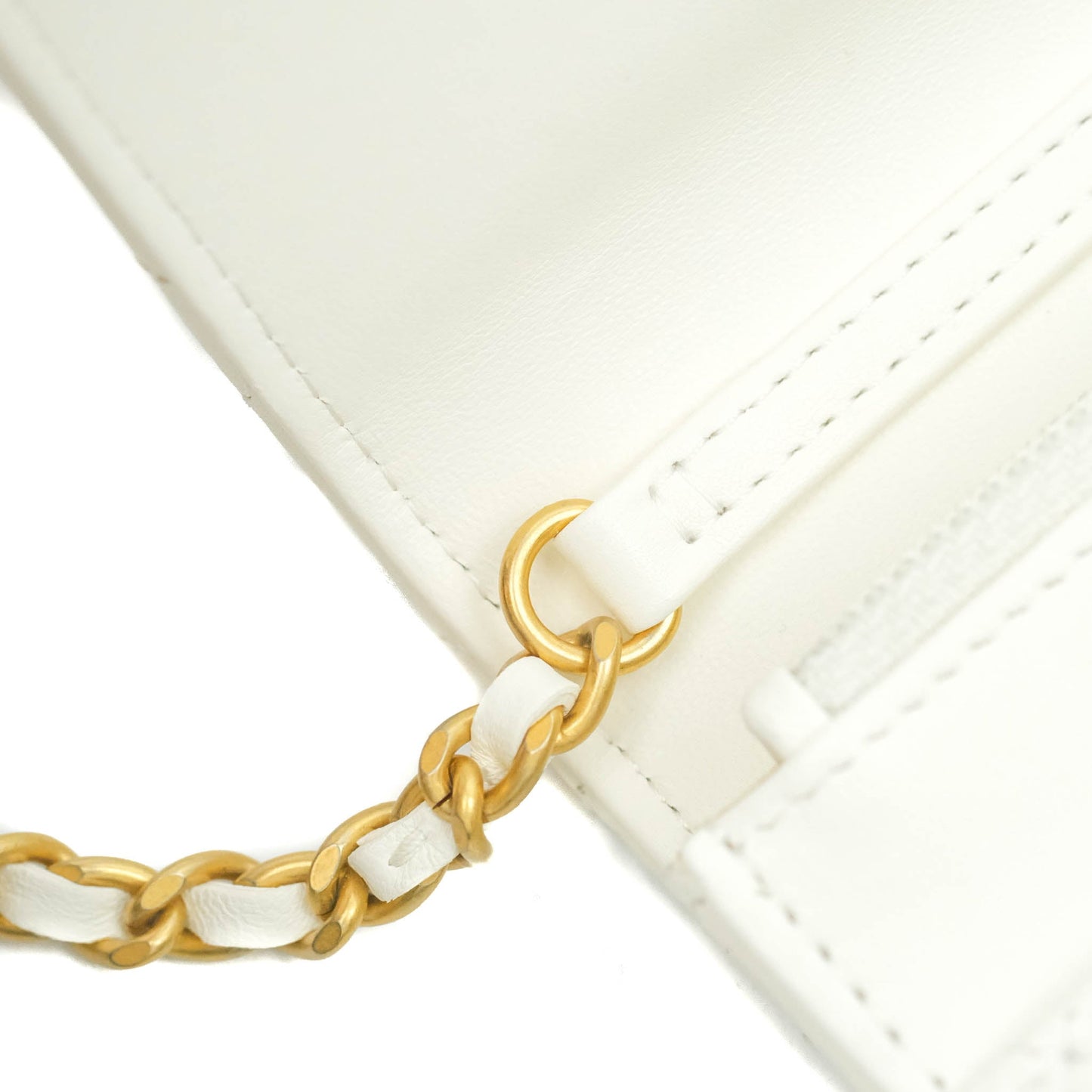 Chanel Quilted Pearl Crush Wallet on Chain WOC White Lambskin Aged Gold Hardware