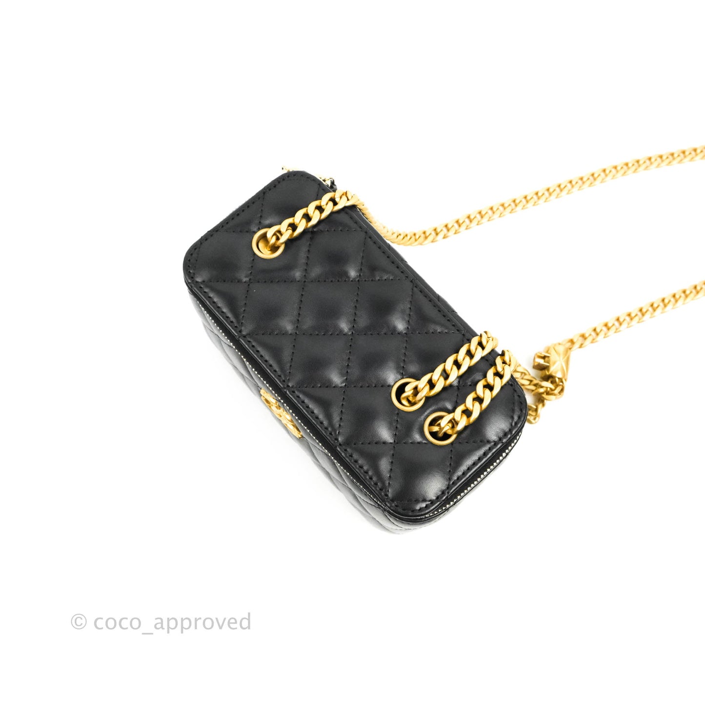 Chanel Vanity with Adjustable Chain Black Lambskin Aged Gold Hardware 22K