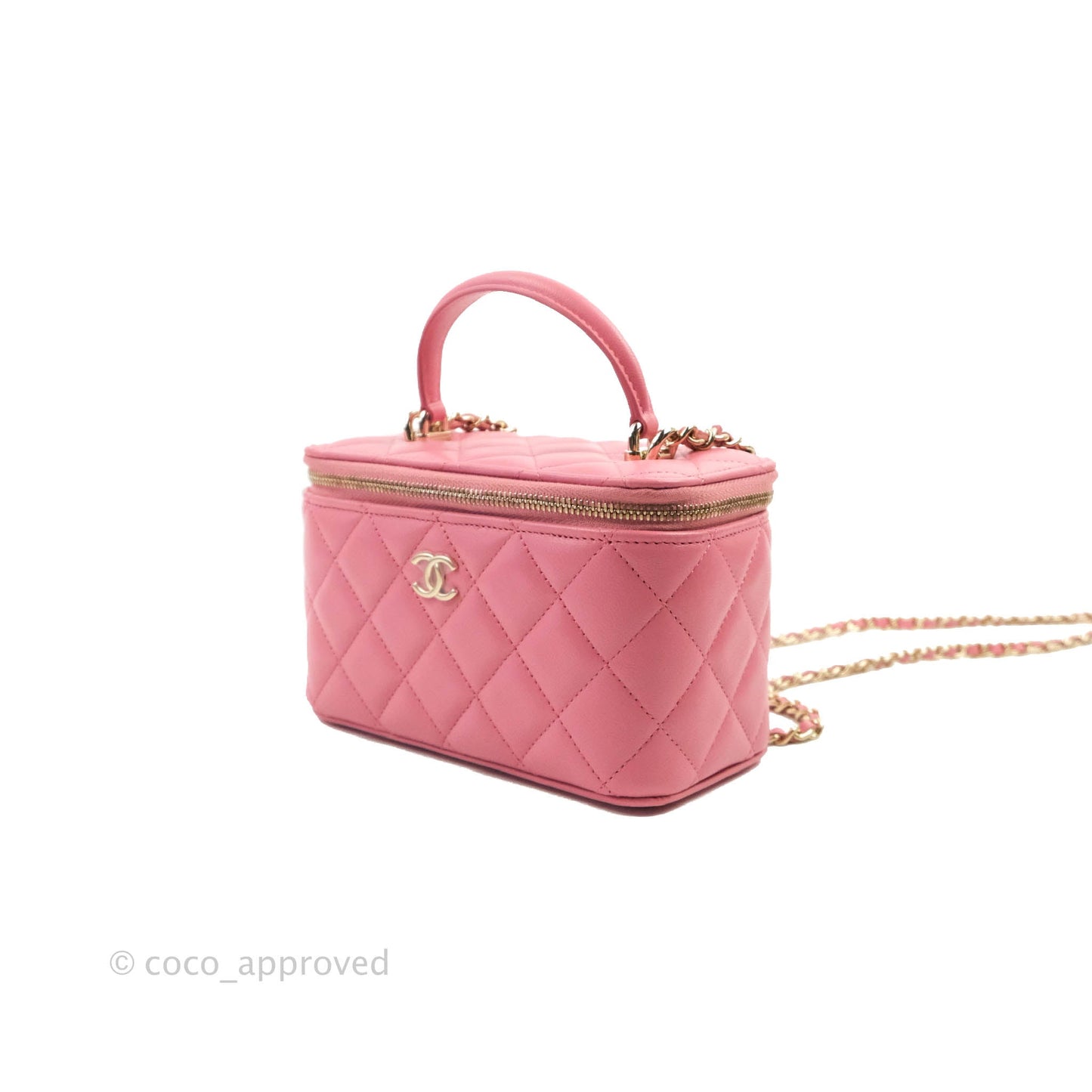 Chanel Vanity Rectangular Top Handle Pink Lambskin Gold Hardware