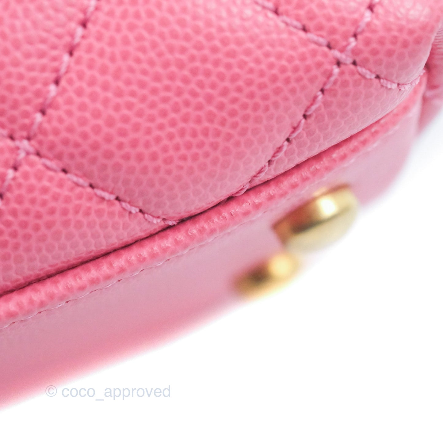 Chanel Small Coco Handle Quilted Pink Caviar Aged Gold Hardware Lizard Embossed Handle