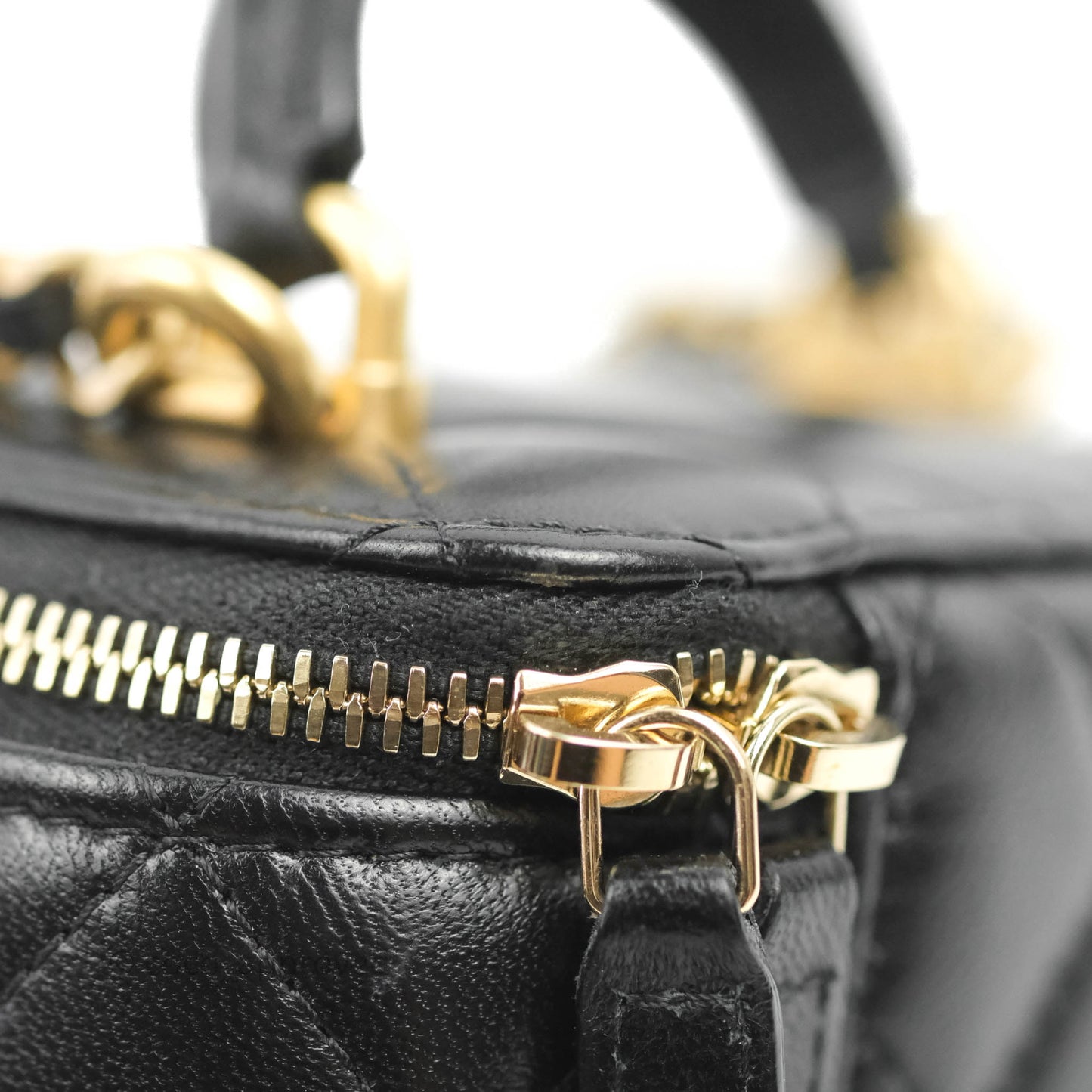 Chanel Mini Top Handle Vanity With Chain Black Lambskin Gold Hardware
