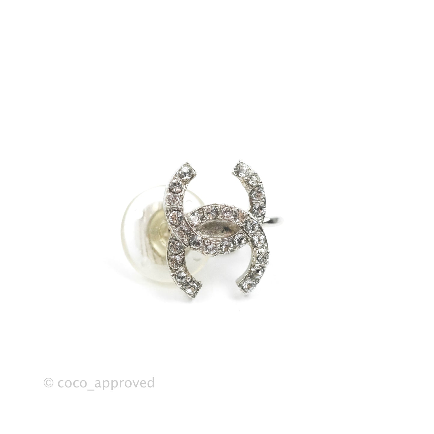 Chanel Crystal CC Earrings Ear Clip Silver Tone 20B