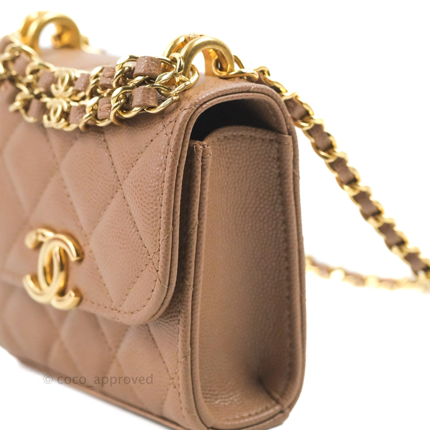 Chanel CC Chain Clutch with Chain Beige Caviar Gold Hardware