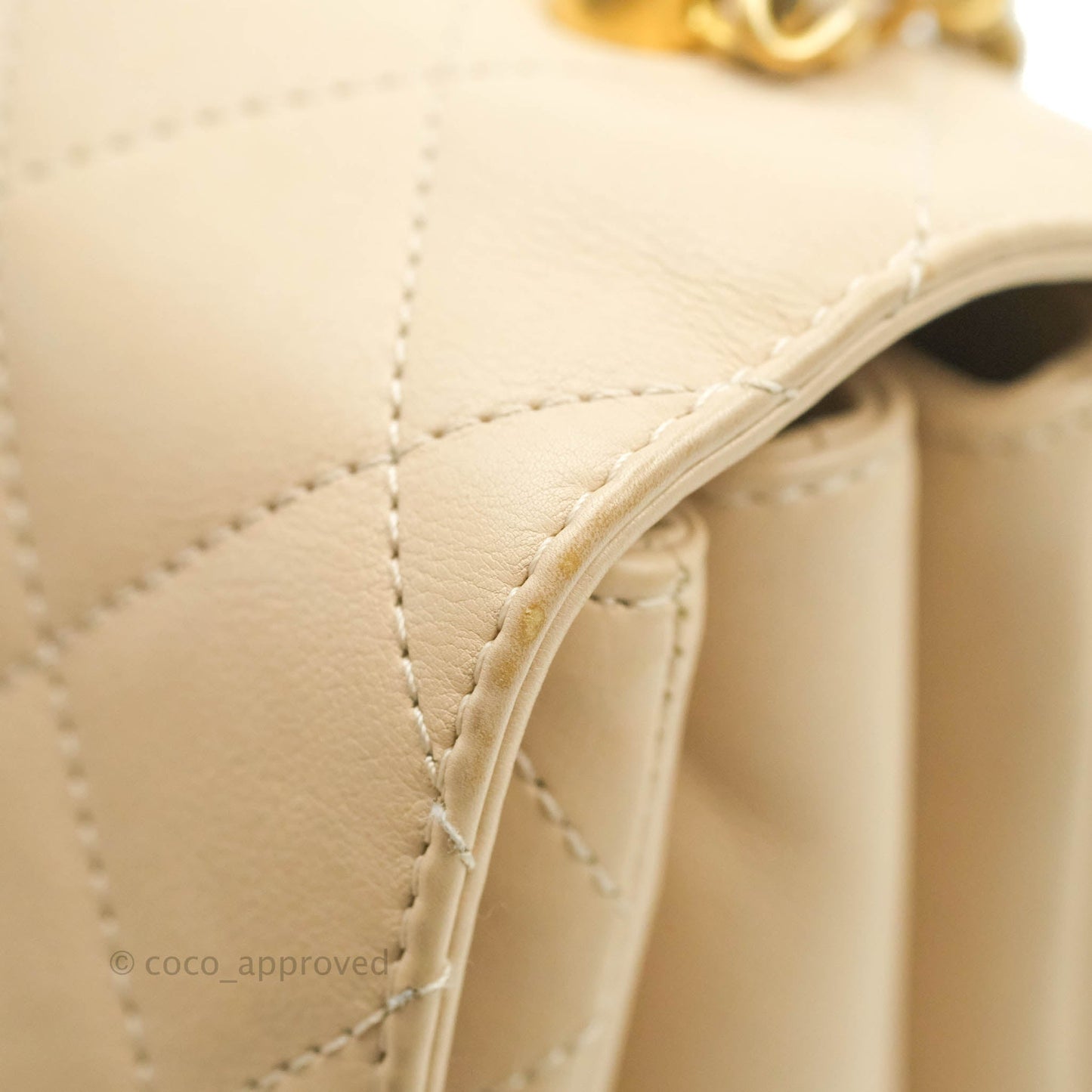 Chanel Small Gold Top Handle Bag Light Beige Lambskin Aged Gold Hardware