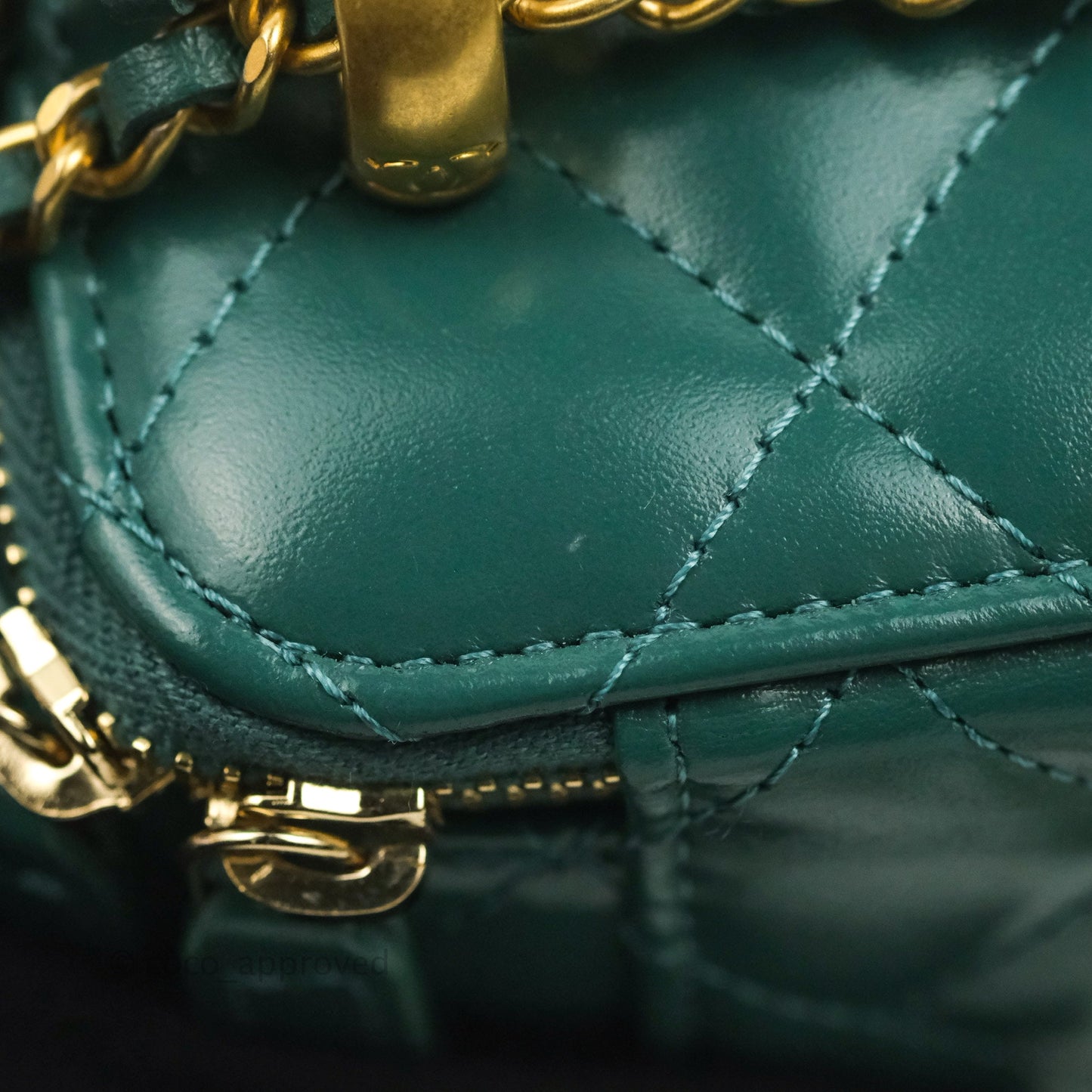 Chanel Quilted Mini Perfect Fit Vanity With Chain Calfskin Pine Green Aged Gold Hardware