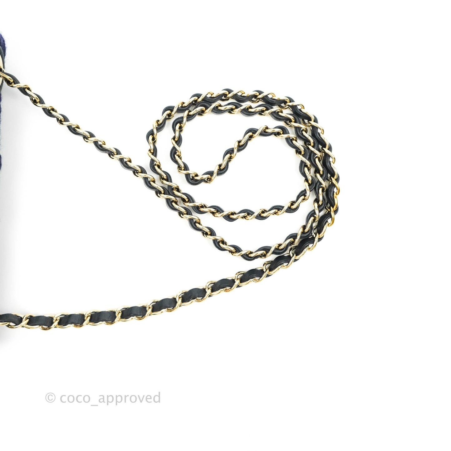 Chanel Mini Rectangular Flap Navy Blue Cable Knit Gold Hardware