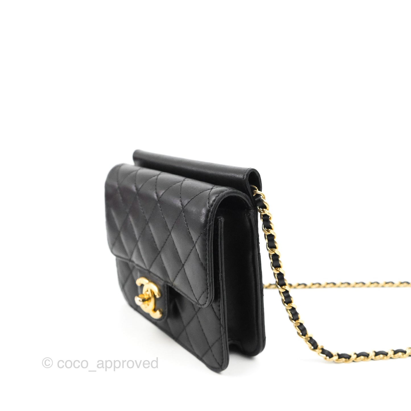 Chanel Mini Flap on Chain Black Calfskin Aged Gold Hardware
