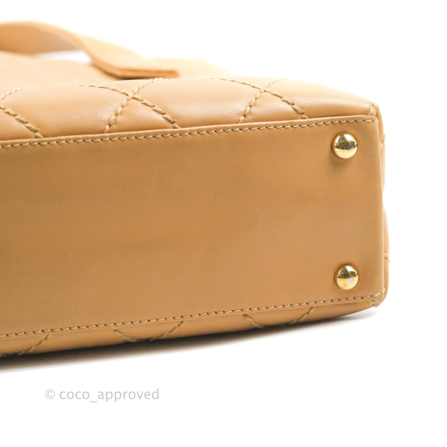 Chanel Vintage Quilted CC Tote Bag Beige Calfskin Gold Hardware