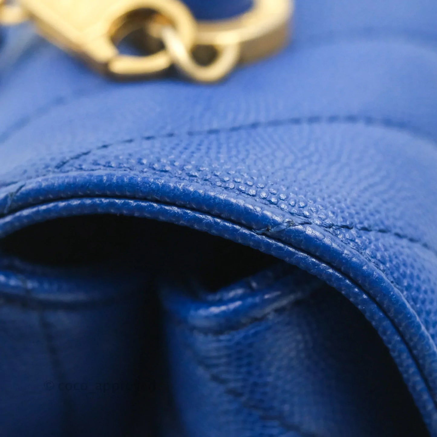 Chanel Small Coco Handle Chevron Blue Caviar Aged Gold Hardware