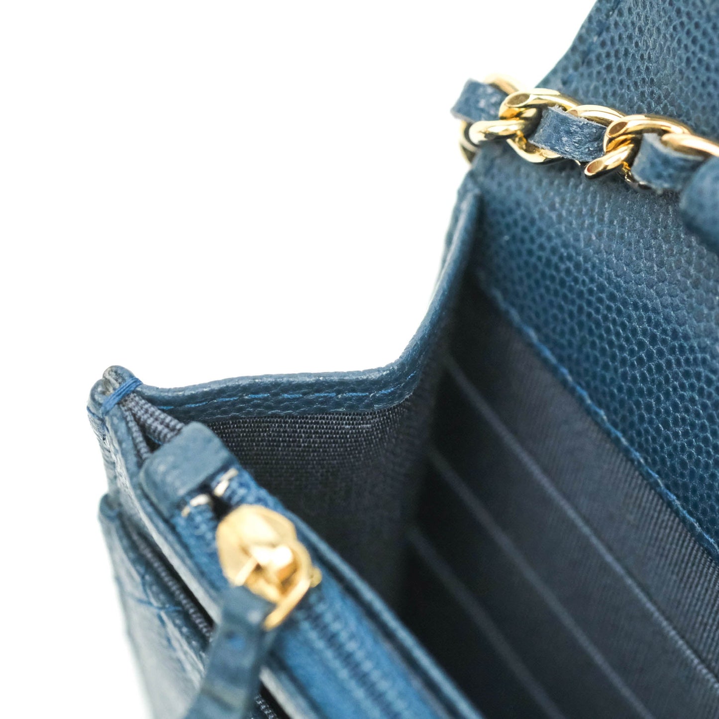 Chanel Quilted Wallet on Chain WOC Dark Blue Caviar Gold Hardware