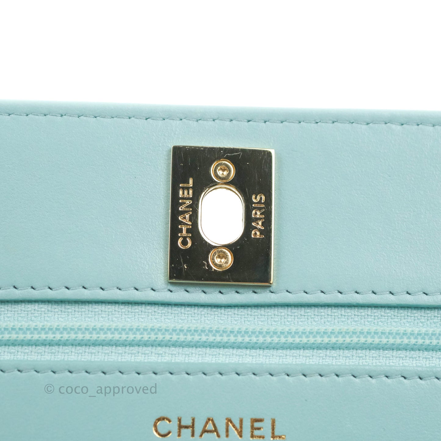 Chanel Trendy CC Quilted Wallet on Chain WOC Tiffany Blue Lambskin Gold Hardware