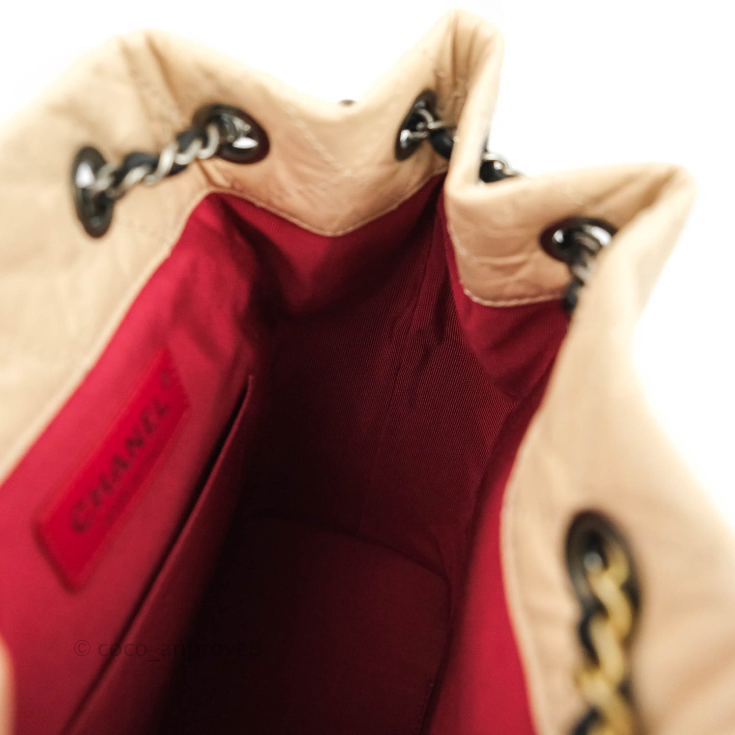 Chanel Small Gabrielle Backpack Beige Black Aged Calfskin