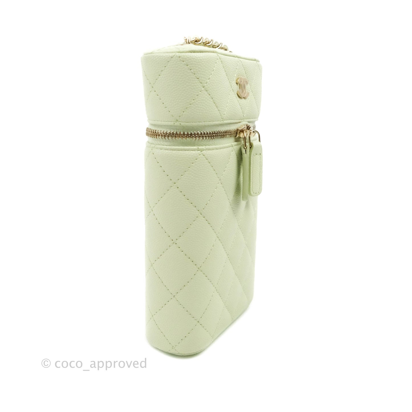 Chanel Vanity Phone Holder With Chain Light Mint Green Caviar Gold Hardware